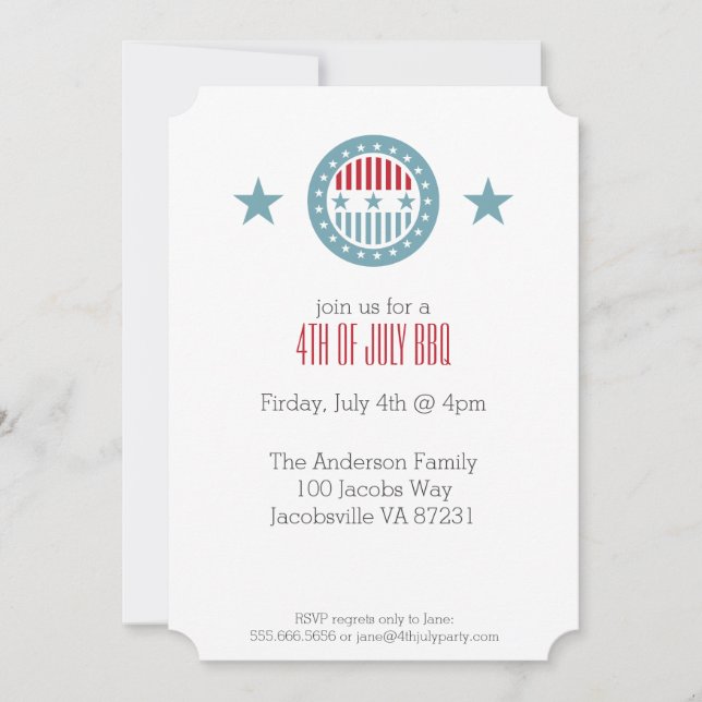 Red White & Blue Stars 4th of July Invitations (Front)