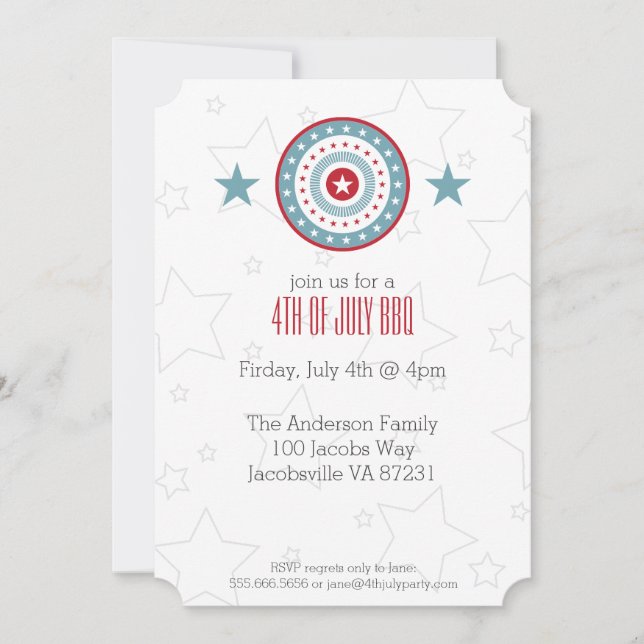 Red White & Blue Stars 4th of July Invitations (Front)