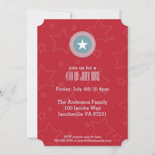 Red White  Blue Stars 4th of July Invitations