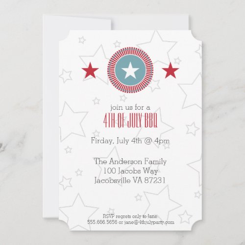 Red White  Blue Stars 4th of July Invitations