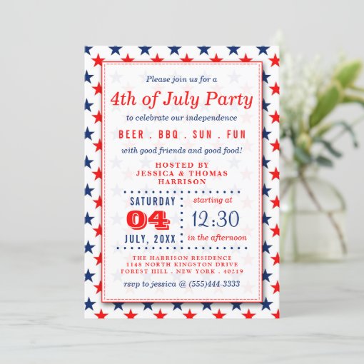 Red, White & Blue Stars 4th Of July Party Invitation | Zazzle