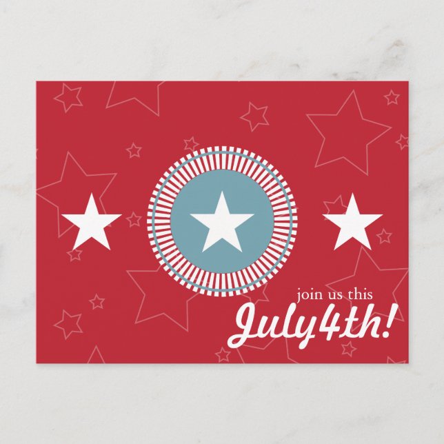 Red White & Blue Stars 4th of July Postcards (Front)