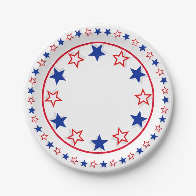 Red,White,Blue Stars 7" Paper Plates (Front)