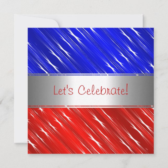 Red White Blue Stars Abstract Party Event Invitati Invitation (Front)