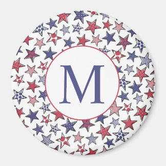 Red White Blue Stars America Patriotic Monogram   Magnet