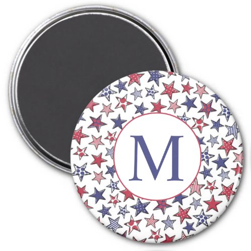 Red White Blue Stars America Patriotic Monogram   Magnet