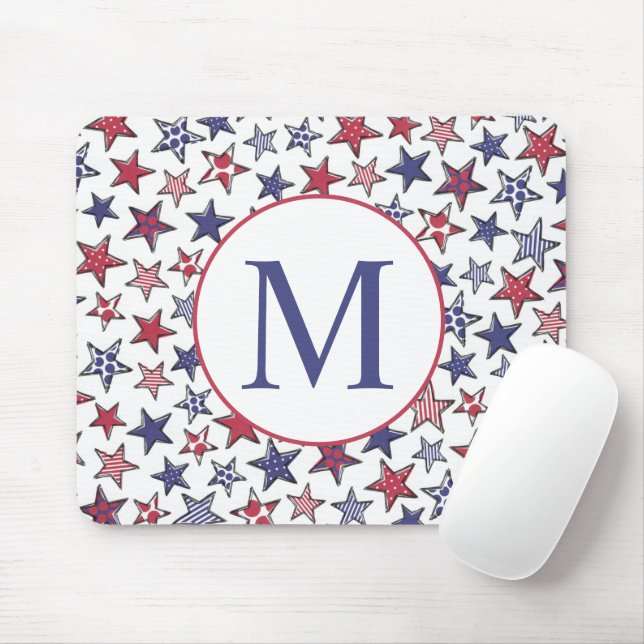 Red White Blue Stars America Patriotic Monogram  Mouse Pad (With Mouse)