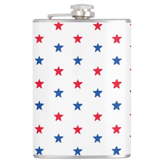 Red white blue stars American patriotic pattern Flask (Front)