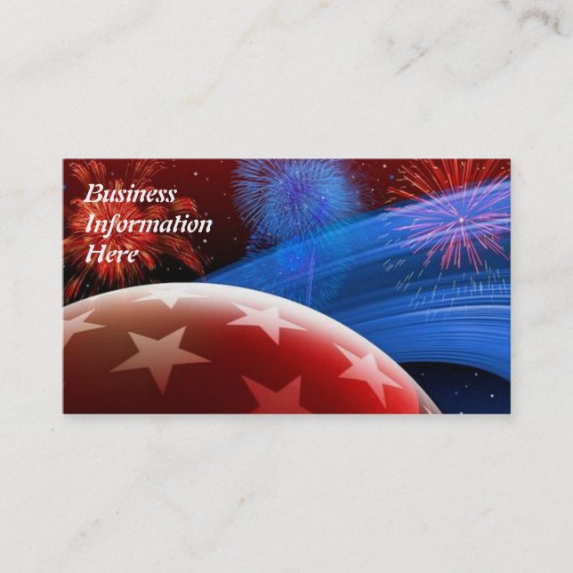 Red White Blue Stars and Fireworks Business Cards (Front)