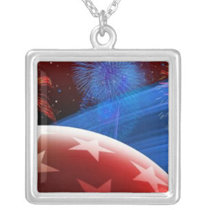 Red White Blue Stars and Fireworks Necklace