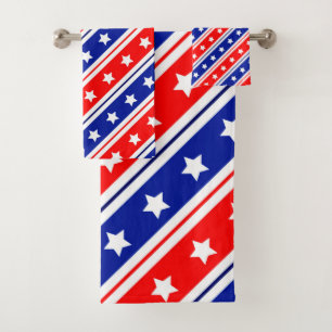 Red White Blue Stars and Stripes Bath Towel Set