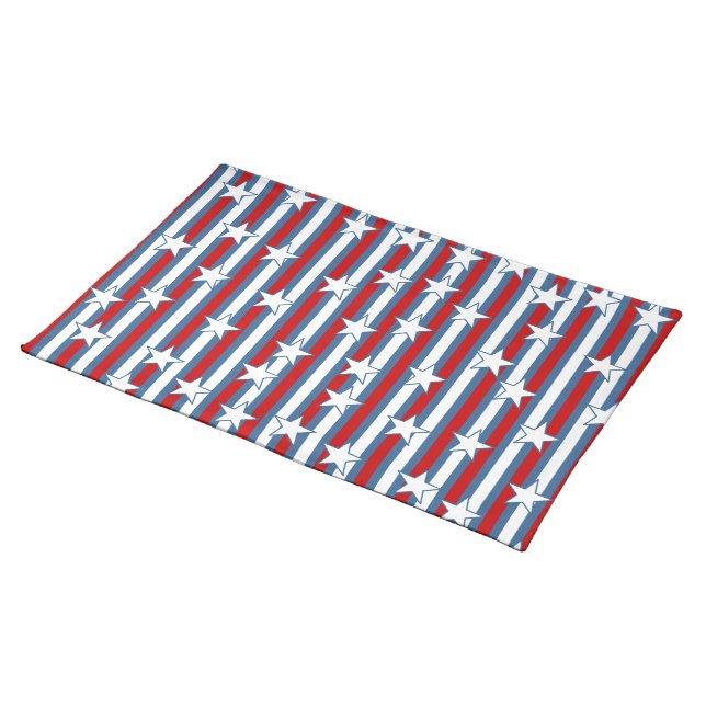Red White Blue Stars and Stripes Cloth Placemat (On Table)