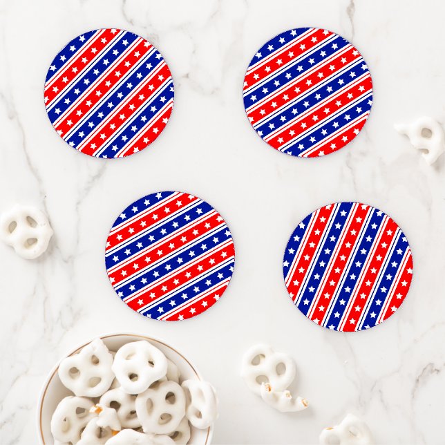 Red White Blue Stars and Stripes   Coaster Set (In Situ)