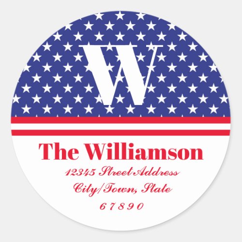 Red White Blue Stars And Stripes Family Address Classic Round Sticker