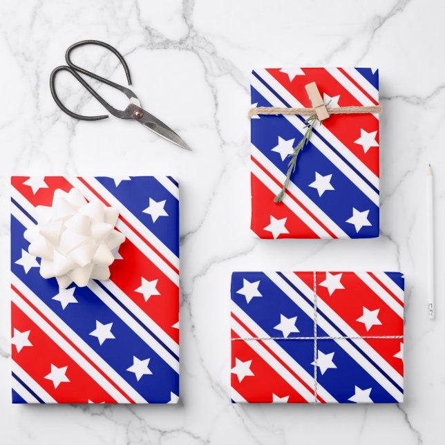 Red White Blue Stars and Stripes  Wrapping Paper Sheets (Front)
