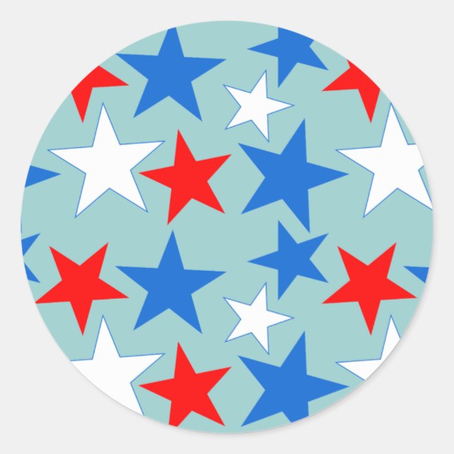 Red White & Blue Stars Classic Round Sticker (Front)