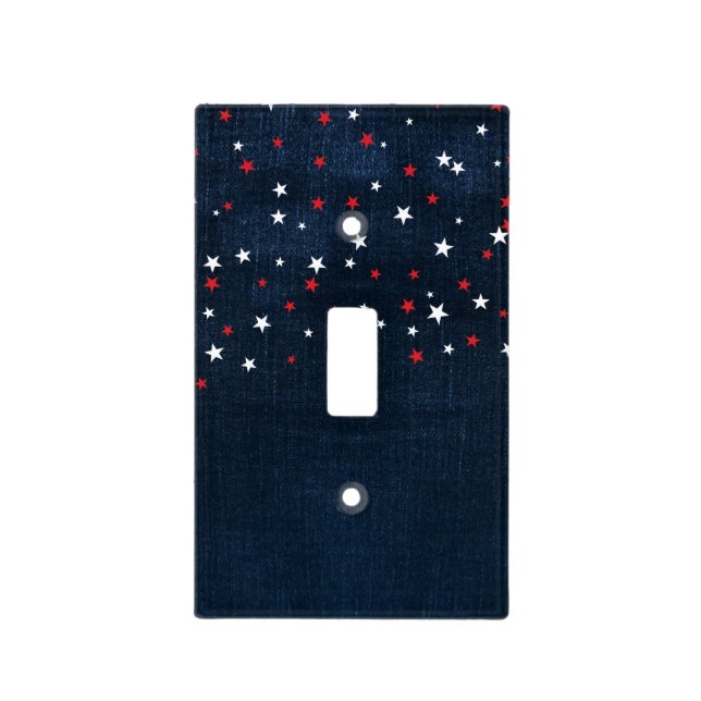 Red White & Blue Stars Denim Country Chic Jean Light Switch Cover (Front)