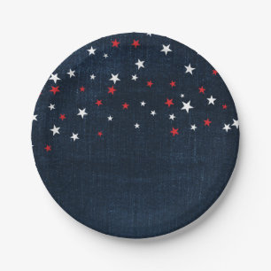 Red White & Blue Stars Denim Custom Party Paper Plates