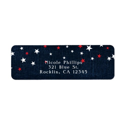 Red White  Blue Stars Denim Party Invitation Label