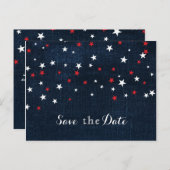 Red White & Blue Stars Denim Save the Date Party Announcement Postcard (Front/Back)