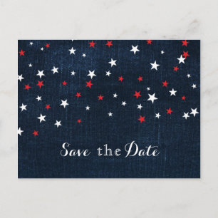 Red White & Blue Stars Denim Save the Date Party Announcement Postcard