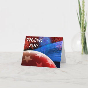 Red White Blue Stars & Fireworks Thank You Card