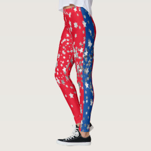 Red White Blue Stars Fun 4th Of July Leggings