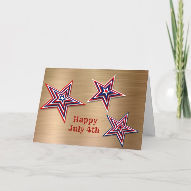 Red White Blue Stars Gold July 4th Card (Front)