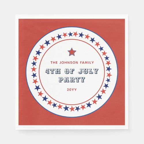 Red White  Blue stars July 4th party Napkins
