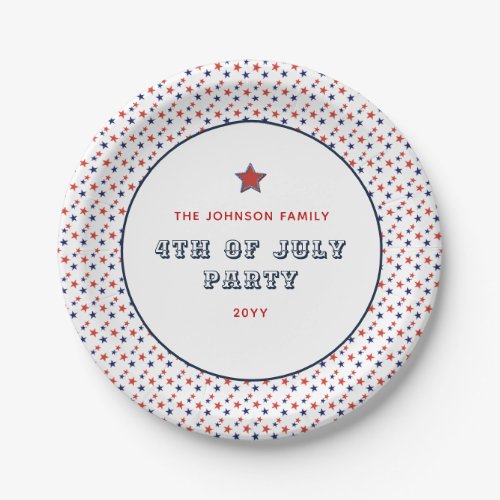 Red White  Blue stars July 4th party  Paper Plates