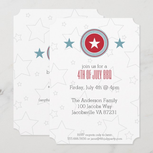 Red White & Blue Stars Patriotic 4th of July Invitation (Front/Back)