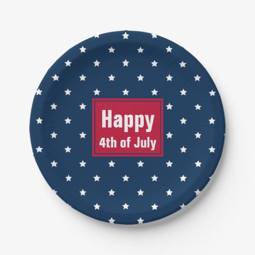 Red White Blue Stars Pattern 4th of July BBQ Party Paper Plates