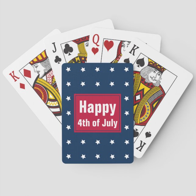 Red White Blue Stars Pattern 4th of July BBQ Party Poker Cards (Back)