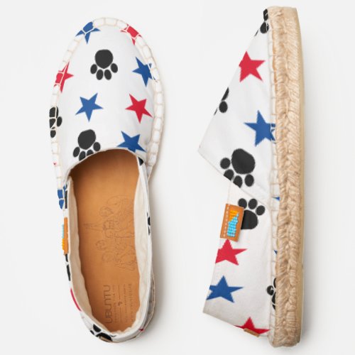 Red White Blue Stars Paw Prints Pattern Espadrilles