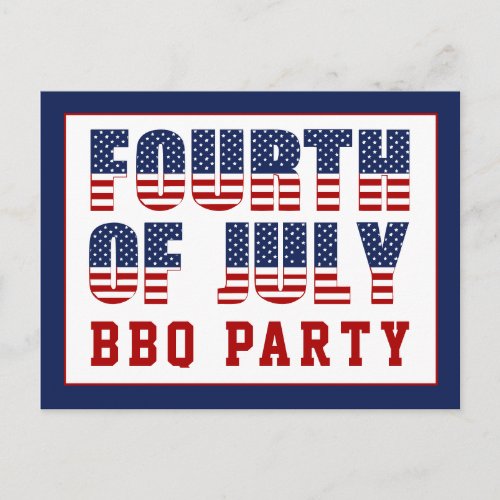 Red White Blue Stars Stripes 4th of July BBQ Party Invitation Postcard