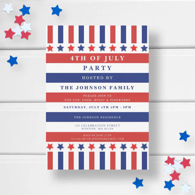 Red White Blue Stars & Stripes 4th Of July Party Invitation | Zazzle