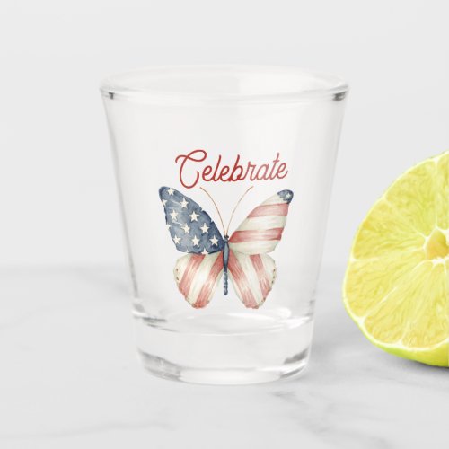 Red White Blue Stars Stripes Celebrate America   Shot Glass