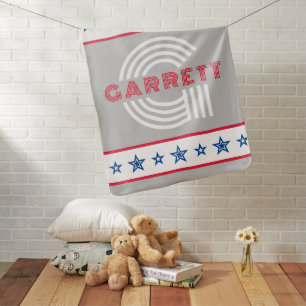 Red White Blue Stars Stripes Custom Monogram  Baby Blanket