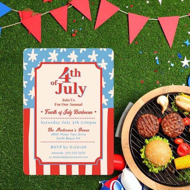 Red White & Blue Stars & Stripes Family Barbecue Invitation (Creator Uploaded)