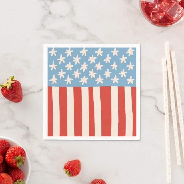 Red White & Blue Stars & Stripes Family Barbecue Napkins (Insitu)