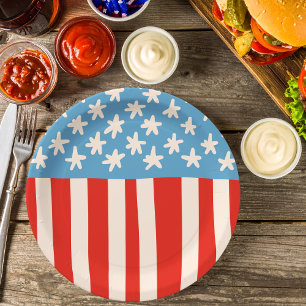 Red White & Blue Stars & Stripes Family Barbecue Paper Plates
