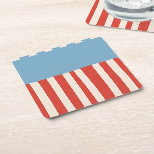 Red White & Blue Stars & Stripes Family Barbecue Square Paper Coaster (Angled)
