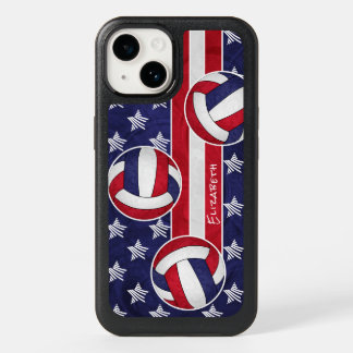 red white blue stars stripes girls volleyball OtterBox iPhone 14 case