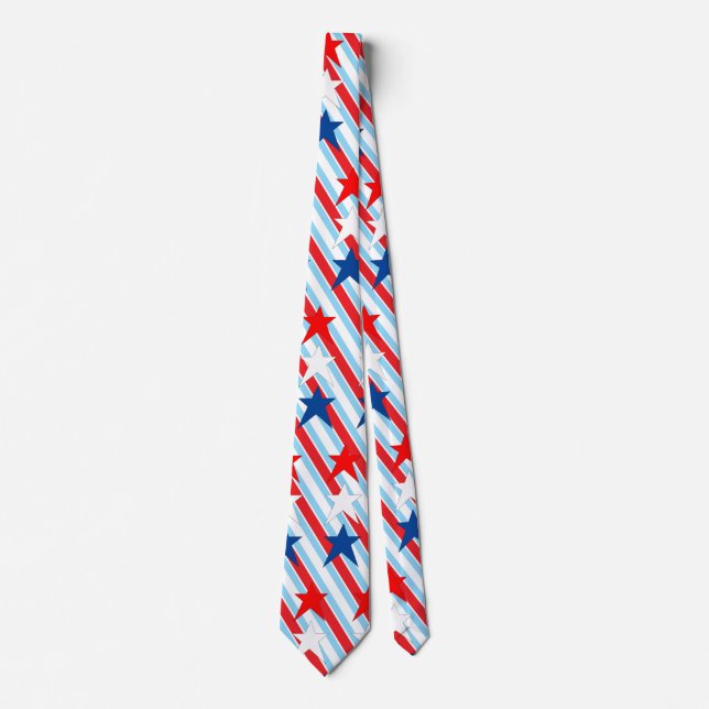Red White Blue Stars Stripes Neck Tie (Front)
