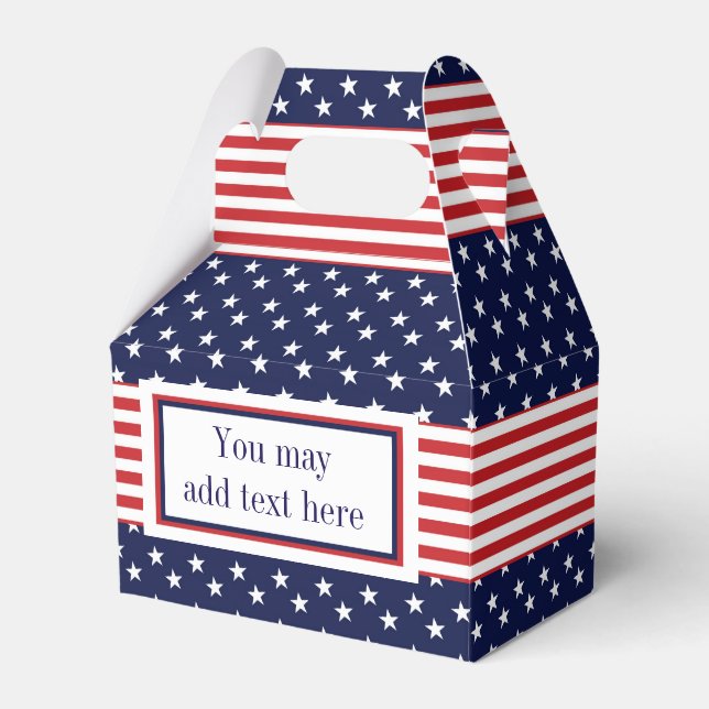 Red White Blue Stars & Stripes Party Favor Boxes (Front Side)