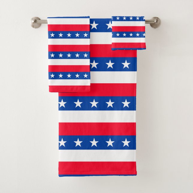 Red White Blue Stars Stripes Patriotic Bath Towel Set (Insitu)