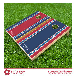 Red White Blue Stars Stripes Patriotic Monogram Cornhole Set