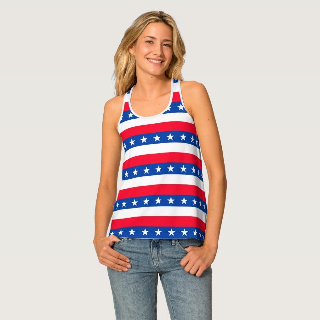 Red White Blue Stars Stripes Patriotic Tank Top (Front Full)
