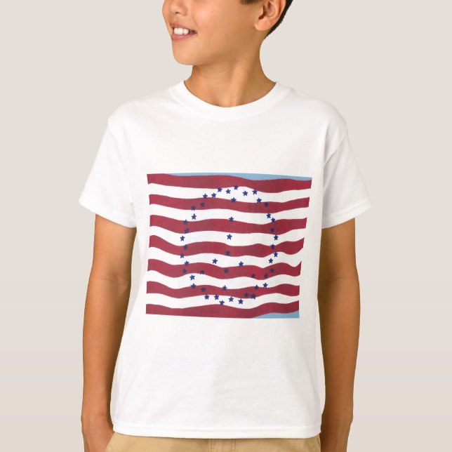 Red White Blue Stars Stripes Peace Sign Flag Tees (Front)