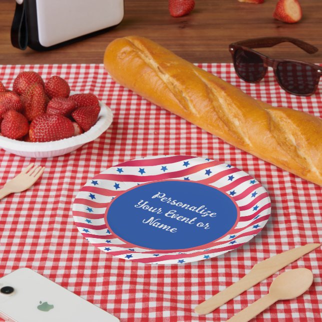 Red White Blue Stars Stripes USA America Patriotic Paper Plates (Picnic)